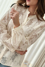 White Floral Lace Stand Neck Textured Shirt-4