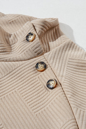 Apricot  Asymmetric Buttons Detail High Neck Textured Sweatshirt-6