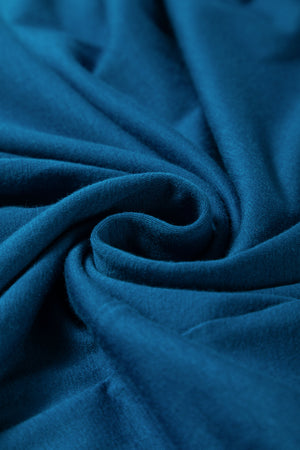 Peacock Blue Short Sleeve Shirred High Waist V Neck Maxi Dress-7