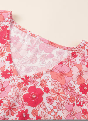 Pink Boho Floral V Neck Kimono Style Blouse-13