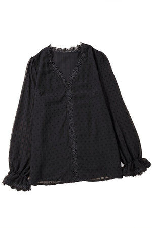 ΑΜΕΣΑ ΔΙΑΘΕΣΙΜΟ: μαύρο πουά δαντελένιο μπλουζάκι LATRICIA BLACK