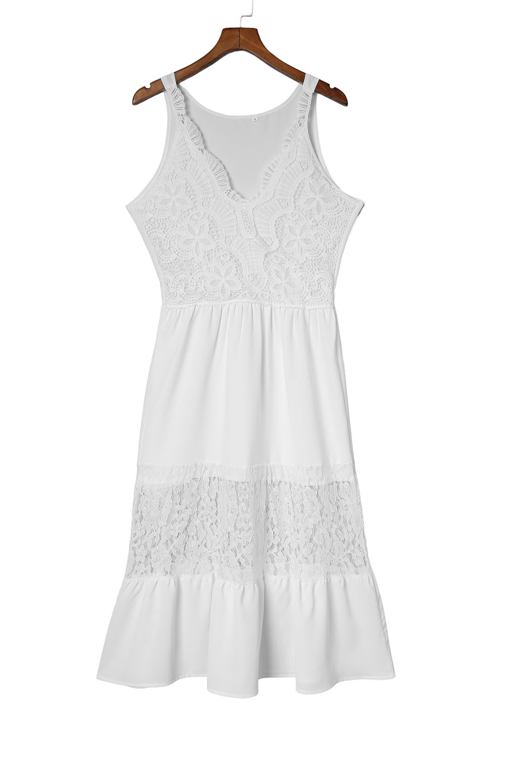 White Lace Crochet Patchwork Sleeveless Long Dress-8