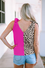 Rose Leopard Patchwork Tie Strap Tank Top-1