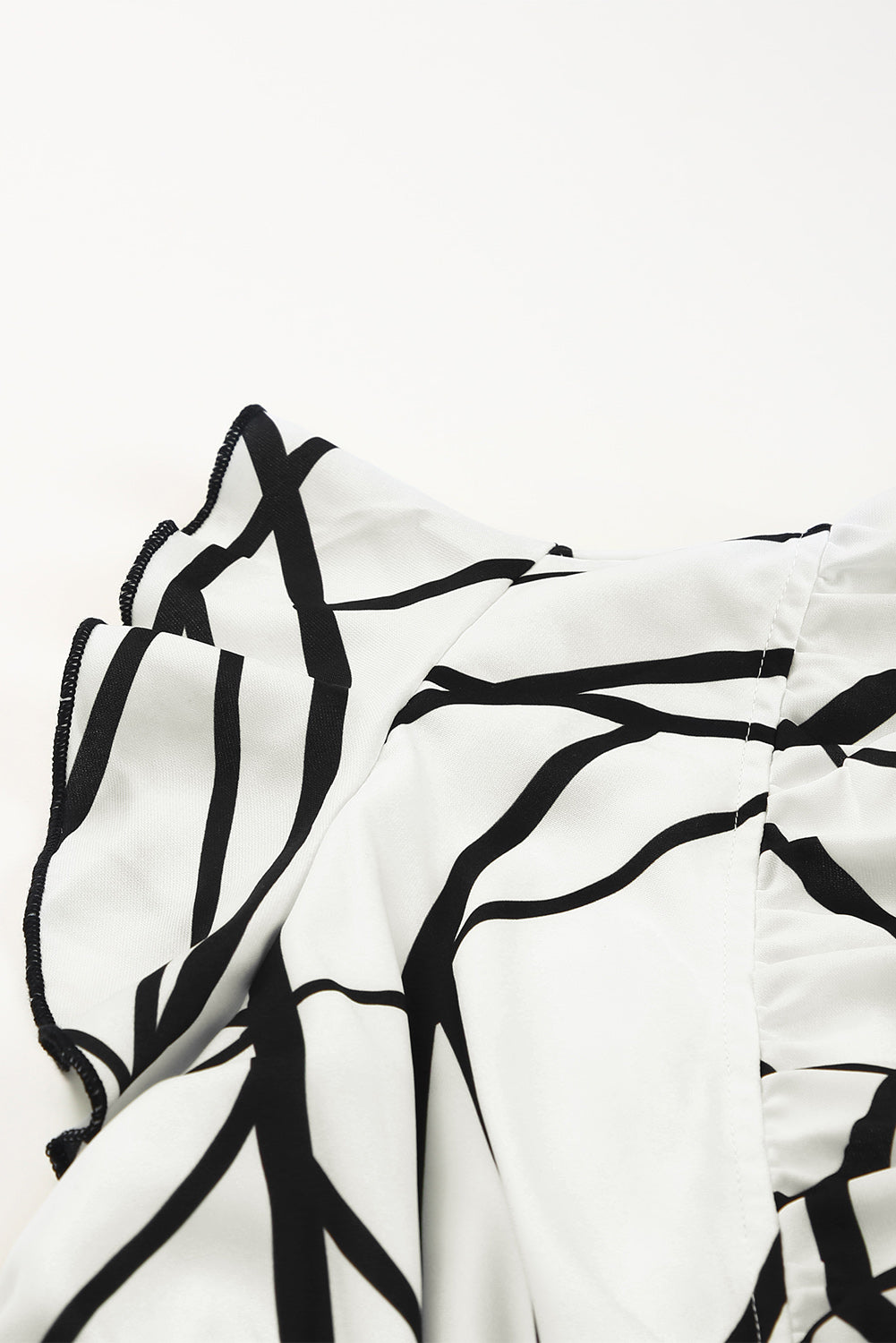 White Abstract Vein Print V Neck Ruffle Maxi Dress-13