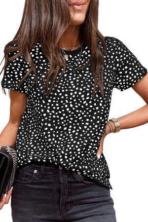 Black Cheetah Print O-neck Short Sleeve T Shirt-3