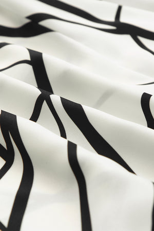 White Abstract Vein Print V Neck Ruffle Maxi Dress-16