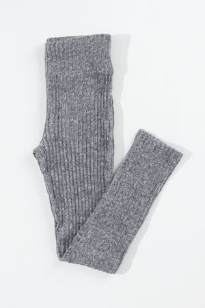 Gray Wide Waistband Ribbed Textured Knit Leggings-6