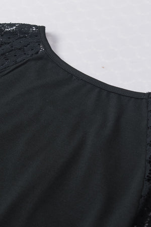 Black Contrast Lace Sleeve Keyhole Decor Top-9