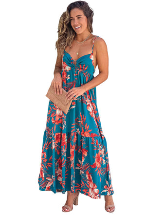 Sky Blue Strappy Open Back Floral Maxi Dress-6