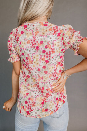 ΑΜΕΣΑ ΔΙΑΘΕΣΙΜΟ: φούξια φλοράλ κοντομάνικο μπλουζάκι DIGNA