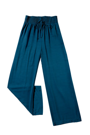 Blue Drawstring Elastic Waist Casual Wide Leg Pants-13
