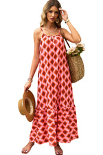 Red Geometric Print Loose Fit Sleeveless Maxi Dress-10