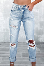 Sky Blue Light Wash Frayed Slim Fit High Waist Jeans-0