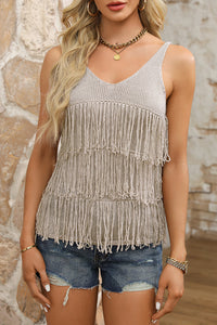 Parchment Cowgirl Fashion Fringed Knit Vest-0