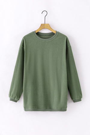 Green Ribbed Corded Oversized Sweatshirt-5