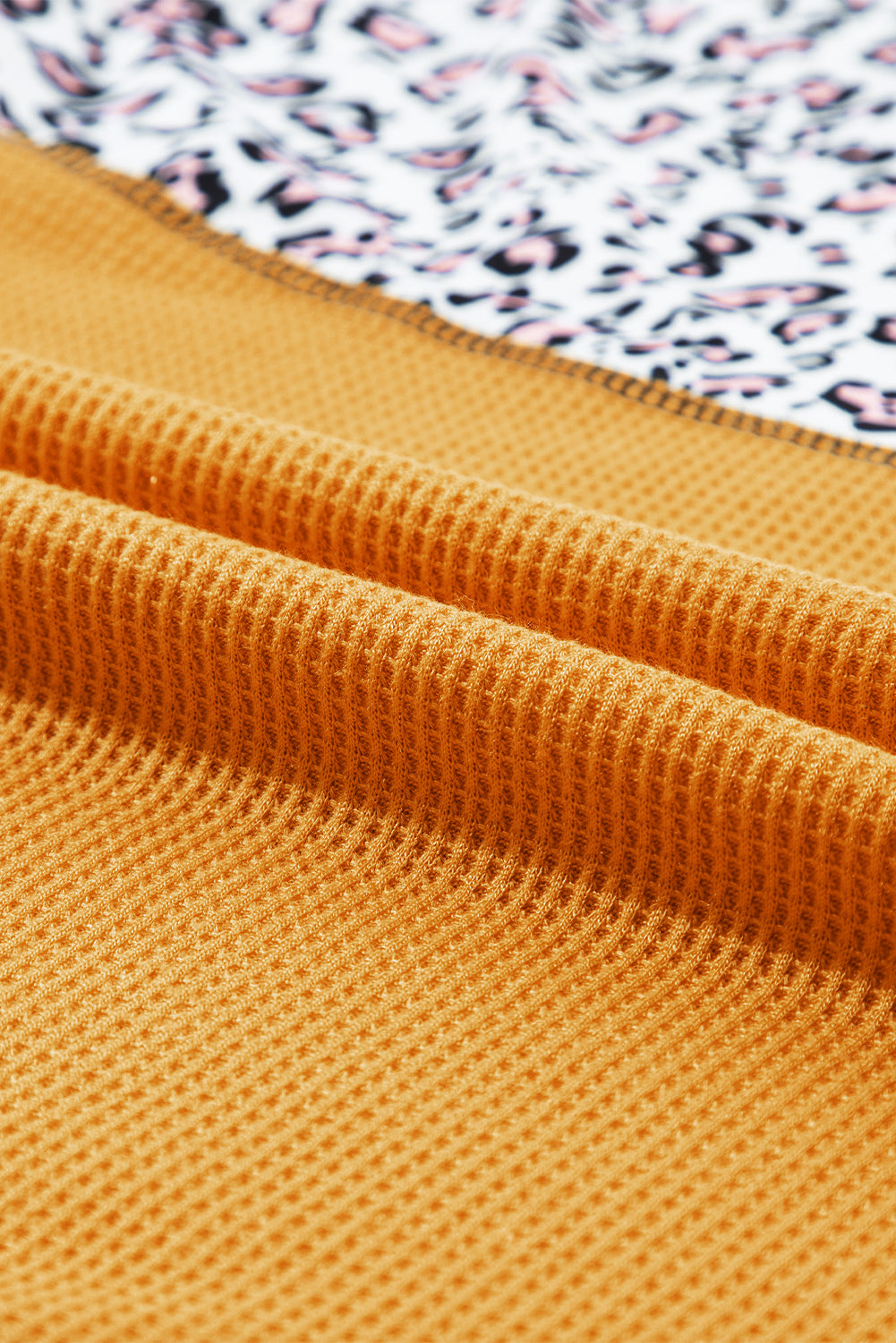 Vitality Orange Leopard Print Waffle Knit Patchwork Top-9