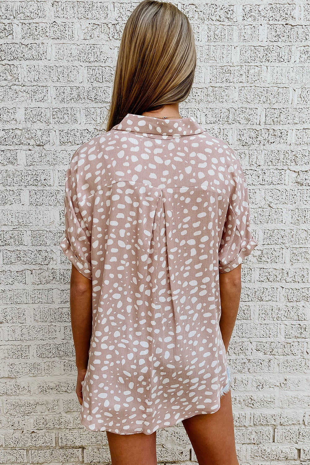 Pink Leopard Printed Short Sleeves Twist Shirt-1