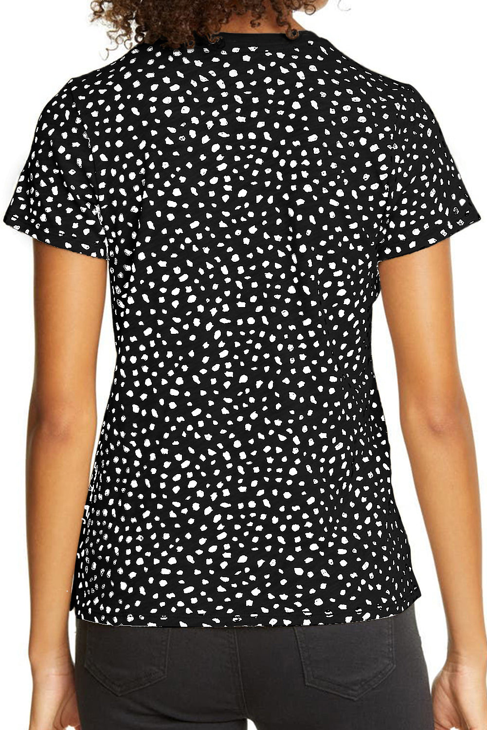 Black Cheetah Print O-neck Short Sleeve T Shirt-1
