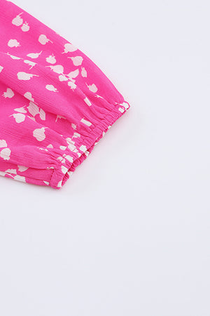 Pink Split Neck Fall Printed Crinkled Blouse-13