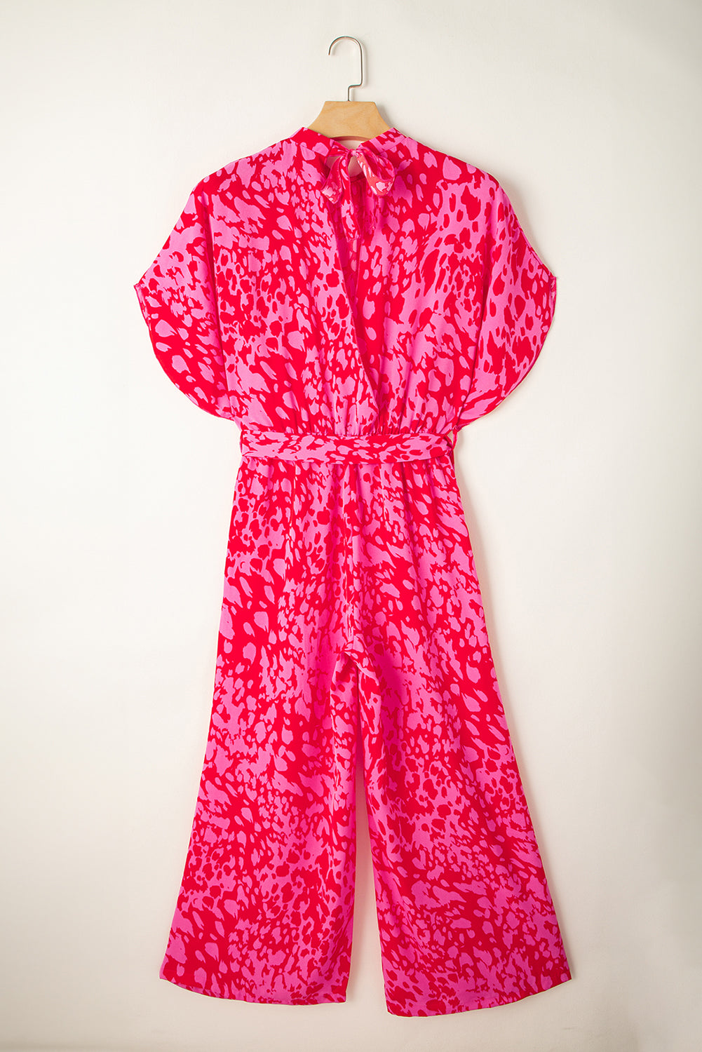 Rose Leopard Loose Sleeve Belted Wide Leg Jumpsuit-13