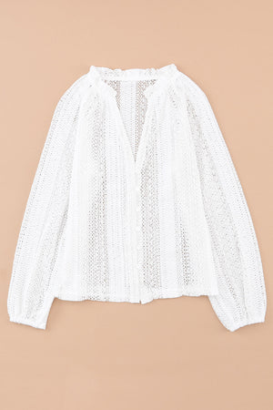 V-Neck Long Sleeve Button Up Lace Shirt-12
