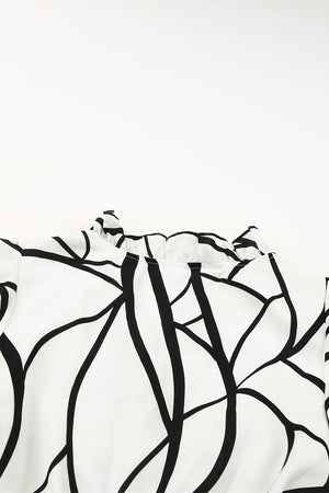 White Abstract Vein Print V Neck Ruffle Maxi Dress-15