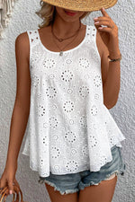 White Eyelet Embroidery Tank Top-0