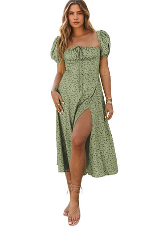 ΑΜΕΣΑ ΔΙΑΘΕΣΙΜΟ: πράσινο μίντι κοντομάνικο boho φόρεμα SONG