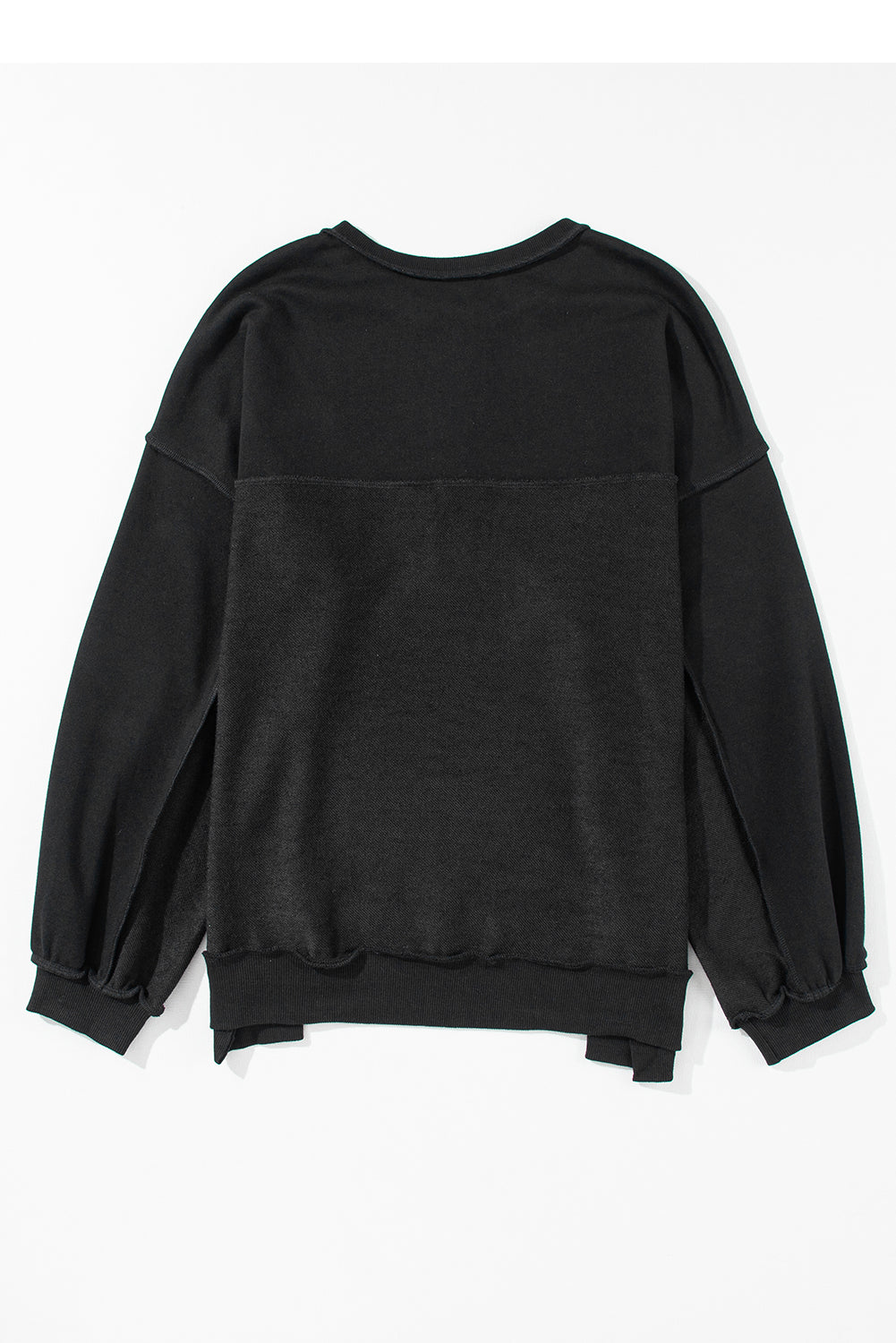 Black Oversized Exposed Seam Henley Sweatshirt-13