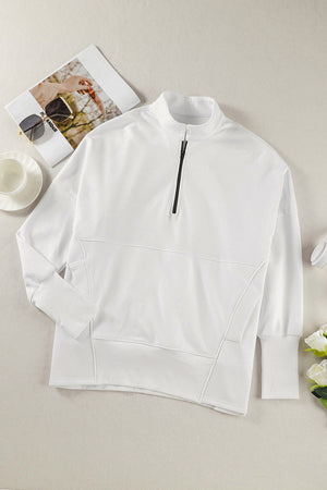 White Oversized Quarter-Zip Pullover Sweatshirt-5