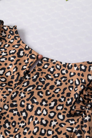 Chestnut Leopard Print Ruffle Wide Sleeve Blouse-8