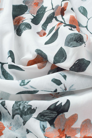 White Floral Print Drape V Neck Short Sleeve Blouse-8
