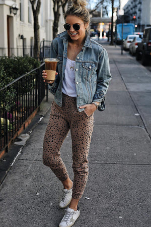Leopard Animal Spots Pocketed Casual Skinny Pants-1