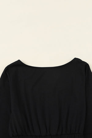 Black Button Up High Waist Long Sleeve Dress-14