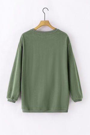 Green Ribbed Corded Oversized Sweatshirt-6