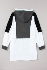 Black Color Block Exposed Seam Buttoned Neckline Hoodie-5