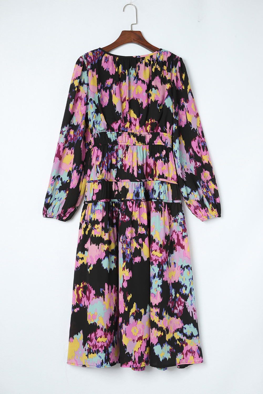 Black Abstract Print Pleated High Waist Maxi Dress-9