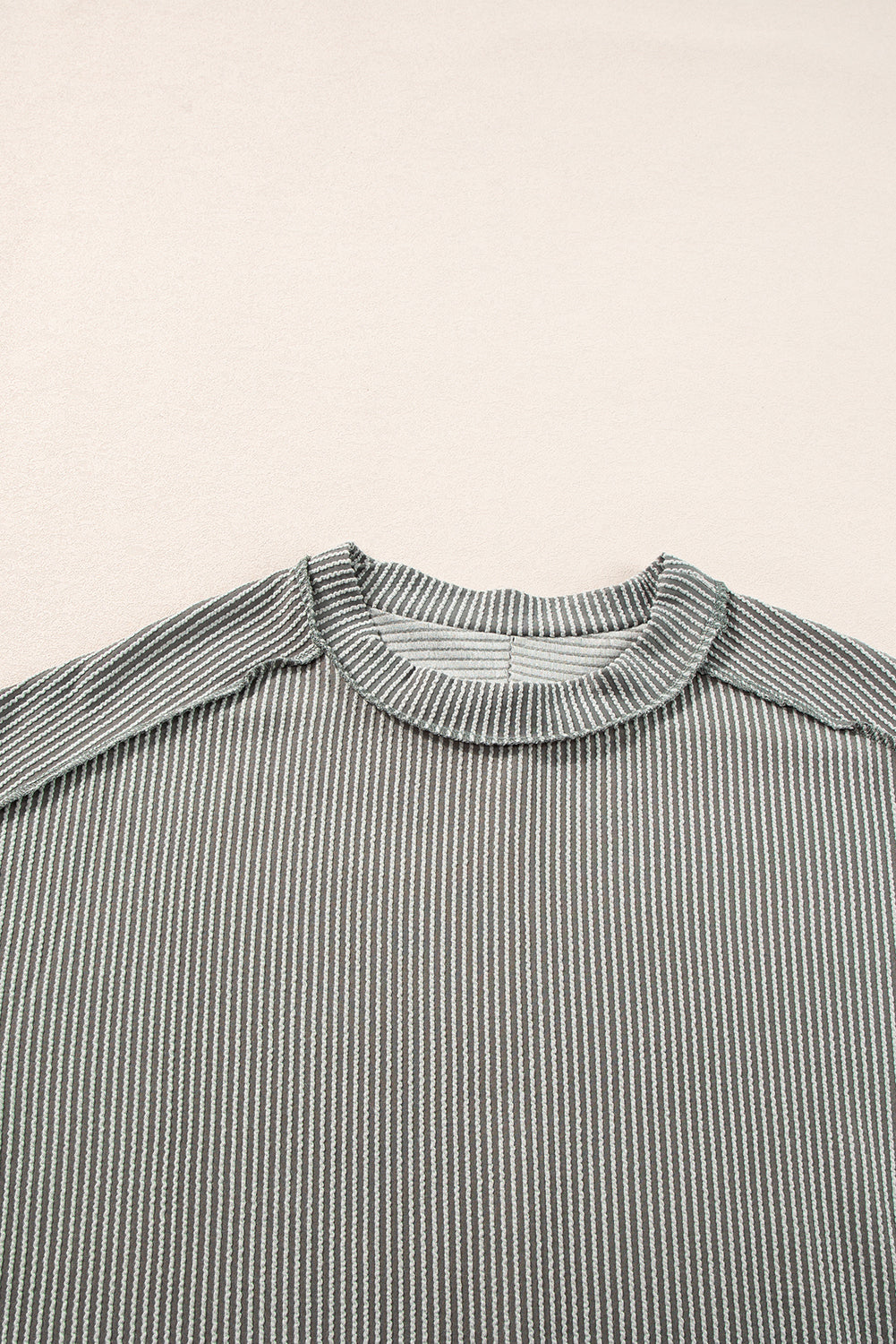 Medium Grey Textured Knit Exposed Stitching T-shirt-7