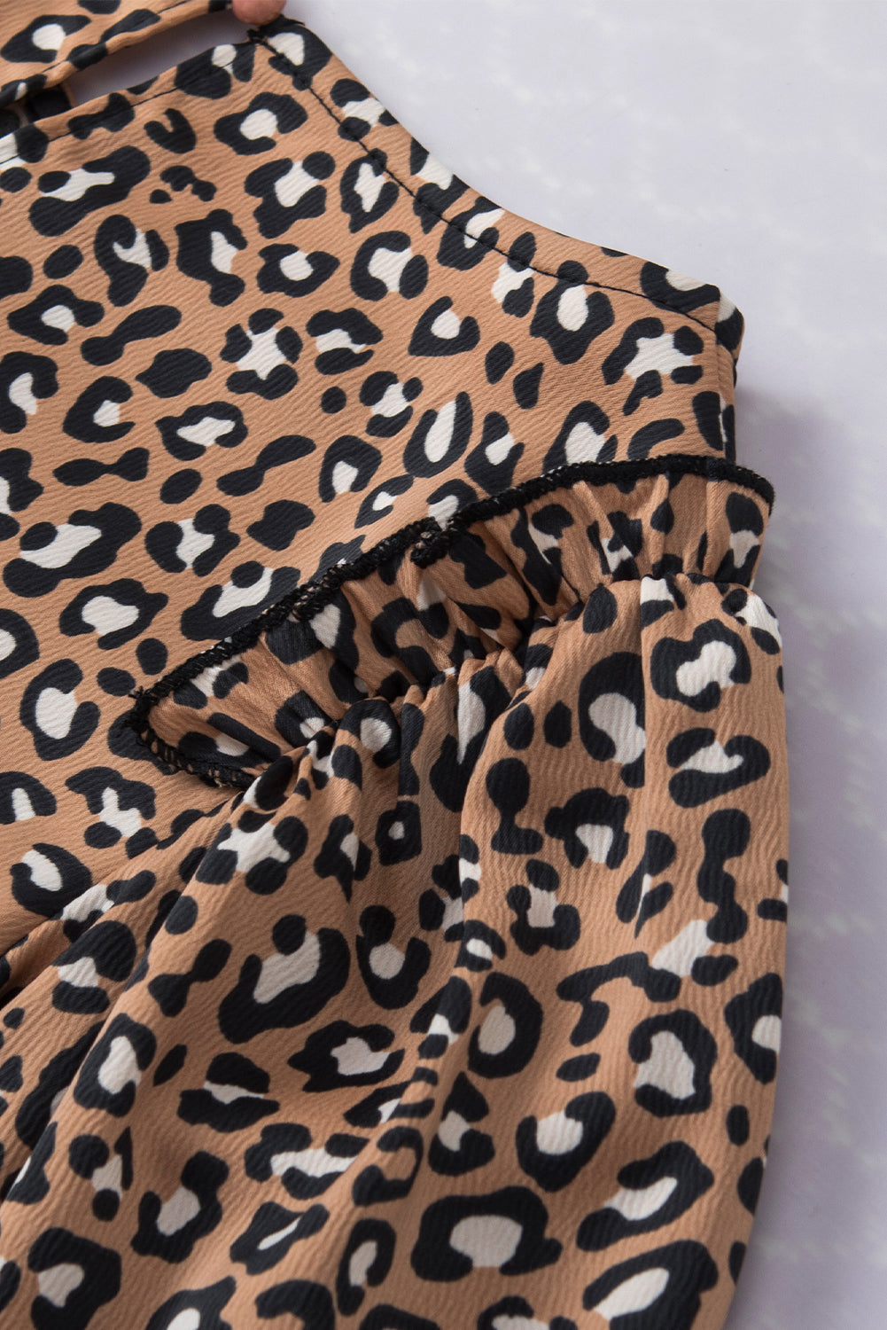Chestnut Leopard Print Ruffle Wide Sleeve Blouse-7