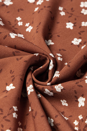Chestnut Floral Print 3/4 Sleeve Ruffle Hem Midi Dress-17