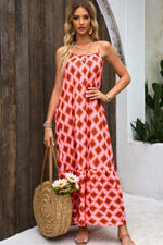 Red Geometric Print Loose Fit Sleeveless Maxi Dress-2