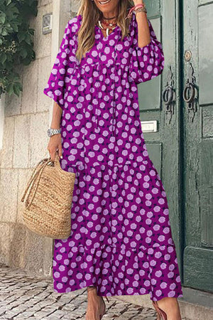 Purple Boho Printed Puff Sleeve Maxi Dress-5