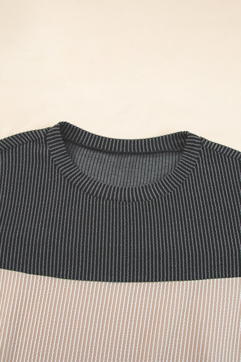 Black Rib Textured Colorblock T Shirt-16