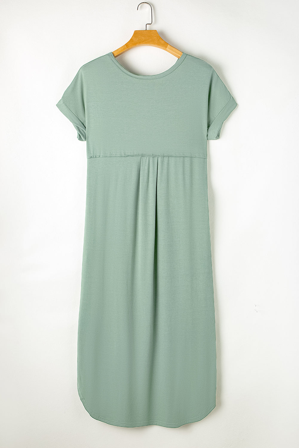 Grass Green V Neck Hidden Pocket Splits Maxi T-shirt Dress-12