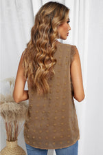 Brown Swiss Dot Lace Stitching V Neck Tank Top-5