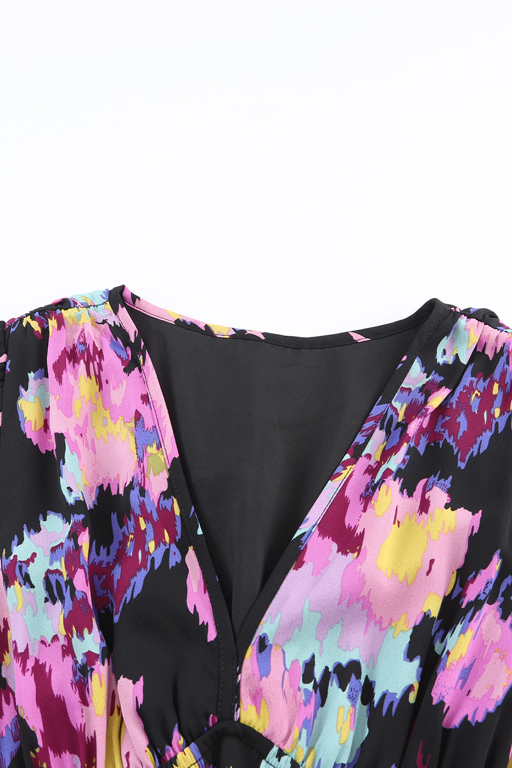 Black Abstract Print Pleated High Waist Maxi Dress-13
