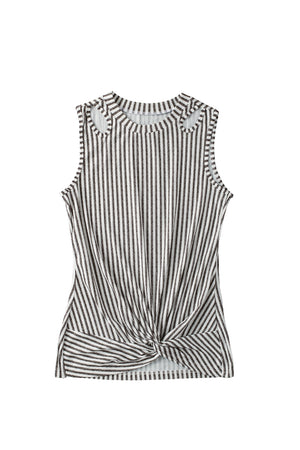 Gray Striped Cutout Twist Front Tank Top-11