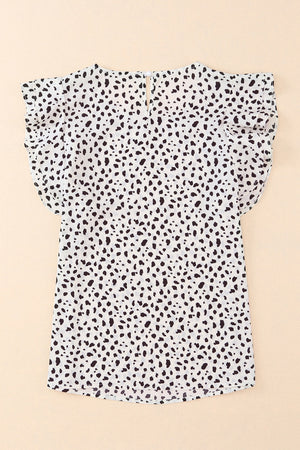 Leopard Spotted Print O-neck Ruffled Tank Top-4