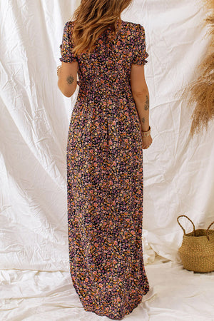 ΑΜΕΣΑ ΔΙΑΘΕΣΙΜΟ: χρωματιστό φλοράλ μάξι boho φόρεμα με V ντεκολτέ MYRTIE