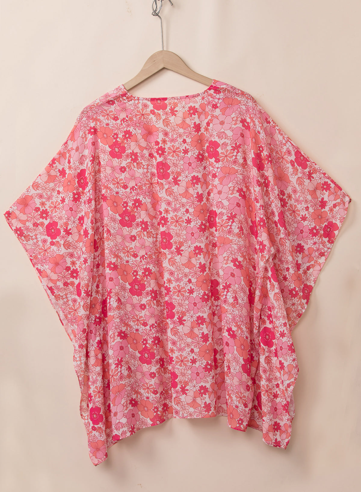 Pink Boho Floral V Neck Kimono Style Blouse-12